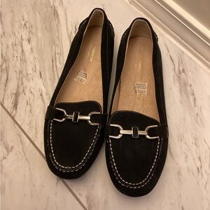 Liz Claiborne Black Loafers with Silver Accents